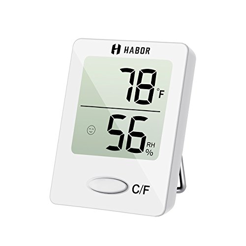 Habor Hygrometer Thermometer Digital Indoor Humidity Monitor Humidity Gauge Humidity Meter with Standing Wall Hanging Magnet for Humidifiers Dehumidifiers Greenhouse Basement Babyroom -White