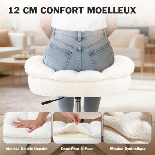 DIDAINT Cross Chair with Wheels, Ergonomic Armchair with Crossed Legs, Wide Seat Faux Sheep Fur, 360° Swivel and Height Adjustable, Ideal for Meditation, Yoga, Office, ADHD