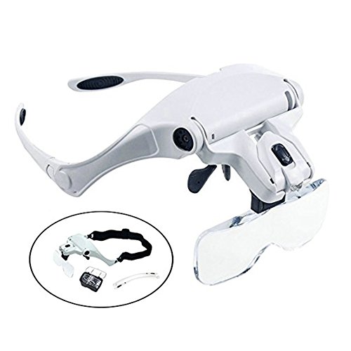 Lighted Head Magnifier Glasses Loupe Headband with Led Light Headset Magnifying Visor Glasses Hands Free for Close Work,Eyelash,Repair,Jewelry,Hobby,Crafts,Electronics,1.0X/1.5X/2.0X/2.5X/3.5X