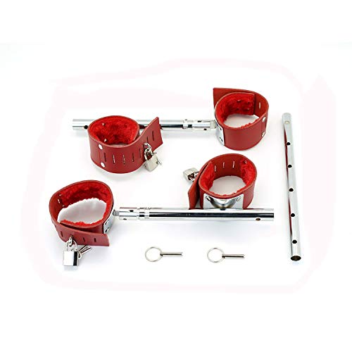 SCARLET KITTEN Exercise Spreader Bar with 4 Adjustable Straps Set, Red and Silver
