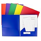 Heavy Duty Plastic 2 Pocket Folders - Set of 6 Assorted Colors (Primary Colors) - Sturdy and Water-Proof File Folder for Office and School, Keep Your Files Organized