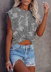 FISACE Womens Summer Crew Neck Cap Sleeve Tank Tops