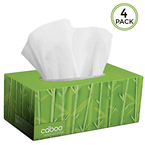 Caboo Tree Free Bamboo Facial Tissue Paper, Eco Friendly 2 Ply Tissue Flat Box - 184 Sheets Per Box, Total of 4 Boxes, 736 Total Tissues