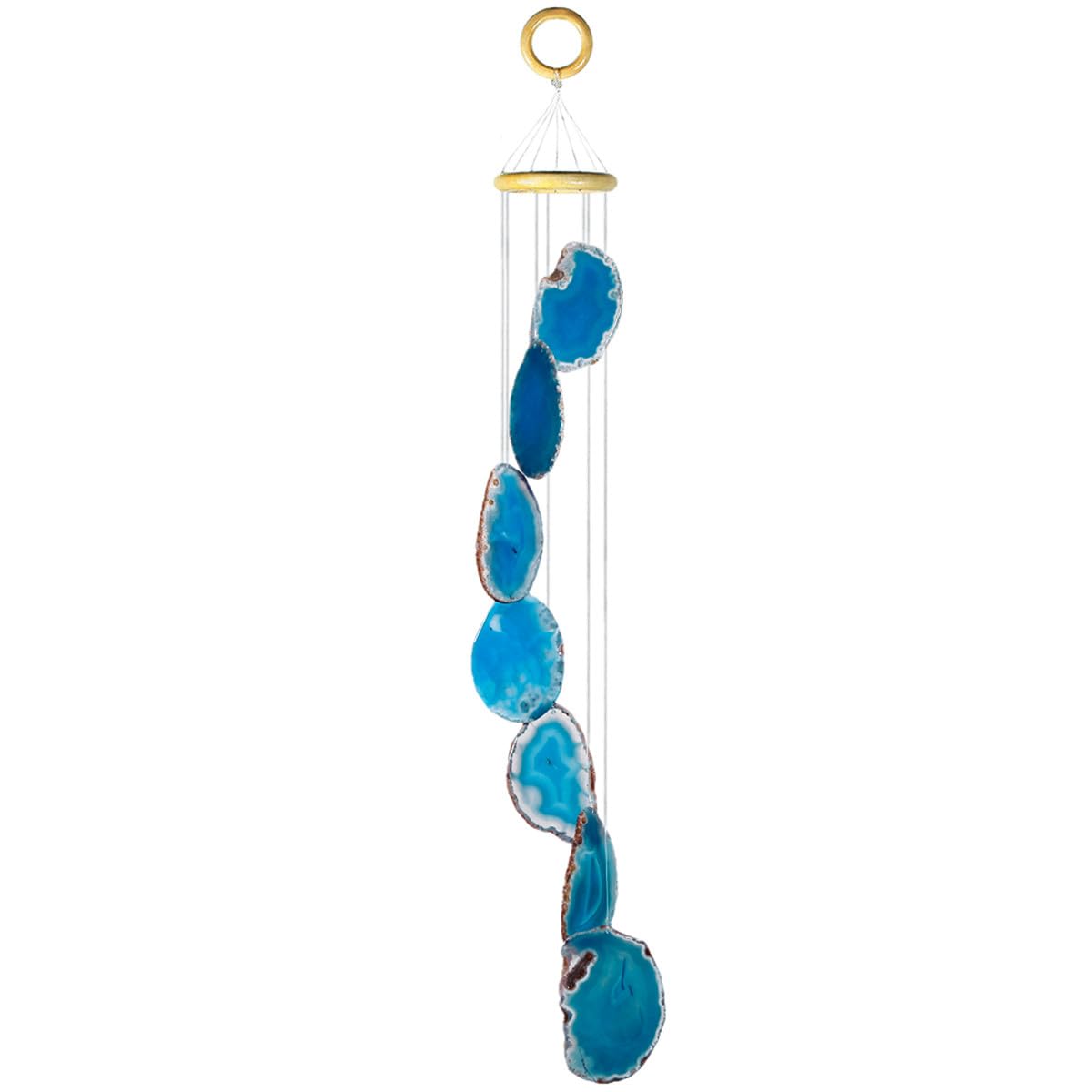 Nupuyai Large Blue Agate Slices Wind Chimes for Garden Home Decor, Crystal Stone Hanging Ornament Wind Bell for Outdoor Indoor 82cm