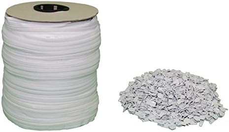 WABRINY White #5 Zipper 250 Yards [750 Ft] Roll - Includes 200 Zipper Heads