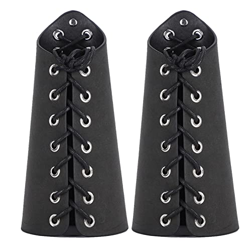 Fdit 2PCS Archery Arm Guard PU Leather Protective Arm Wristband Medieval Punk Bracers for Adult and Junior