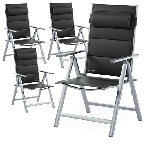 Casaria® Gartenstühle 4er Set Klappbar Gepolstert Alu 8- Fach Verstellbar 120 kg Belastbarkeit Wetterfest Outdoor Balkon Camping Hochlehner Klappstuhl