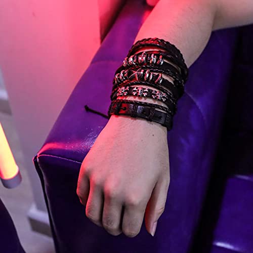 Eigso 6 Pcs Leather Bracelet Braided Wide Wristband Women Men Punk Rock Jewelry Skull
