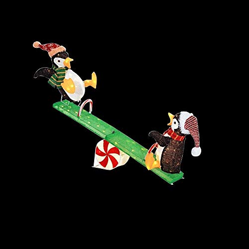 Home Accents Holiday 48 in. Christmas Decorations LED Lighted Tinsel Happy Penguins on Seesaw