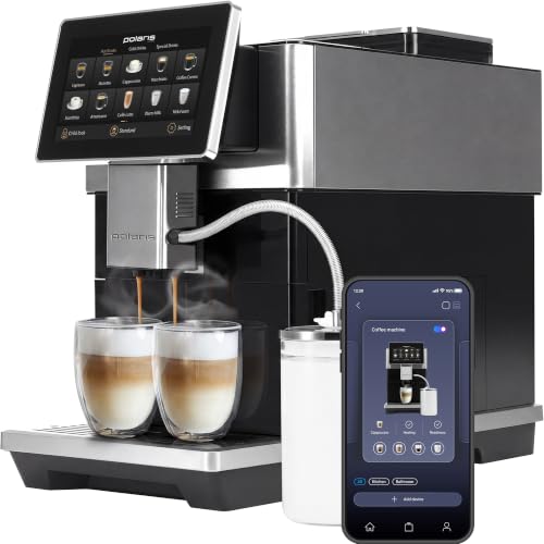 Polaris PACM 2081AC Smart Hot & Cold Coffee Machine, 40 One-Touch Programs, Built-In Grinder, Wi-Fi App Control, Profi-Cream Frothing, 6 User Profiles, Coffee To Go Thermos Included