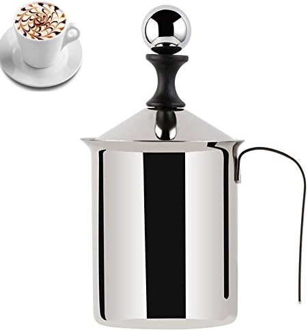 Milk Frother Hand Pump Creamer BEMINH Stainless Steel Double Mesh Manual Coffee Milk Foam Frothing Pitcher Froth Pump Foamer Cup for Hot Chocolate Coffee Latte Cappuccino (13.5 Ounce/400ML)
