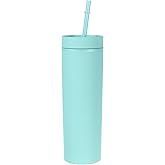 uxcell Skinny Tumbler with Lids and Straws, 16Oz Matte Green Skinny Tumbler Bulk, Reusable Pastel Acrylic Tumbler, Double Wall Plastic Tumbler for Cold Hot Drinks, Coffee DIY