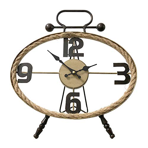 MODE HOME Oval Metal Table Clock with Rope Farmhouse Desk Clock Decorative