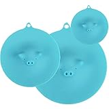 ME.FAN Silicone Cooking Pig Food Storage Suction Lids - Silicone Bowl Covers 3 Set Blue