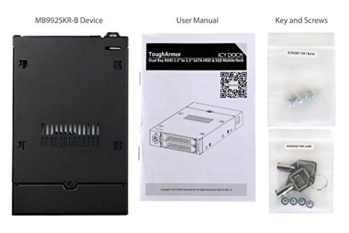 ICY DOCK Dual Bay RAID 2.5 SATA HDD SSD Hot Swap Mobile Rack Backplane Cage for 3.5 Drive Bay - ToughArmor MB992SKR-B
