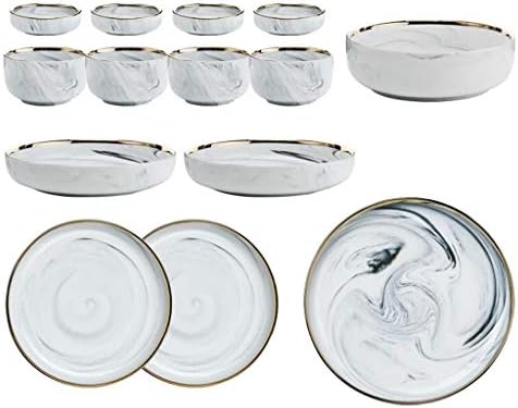 HQCJ Tableware Set | Round Dinnerware Set in White for 4 Persons | 14 Piece | Modern European Minimalist Design