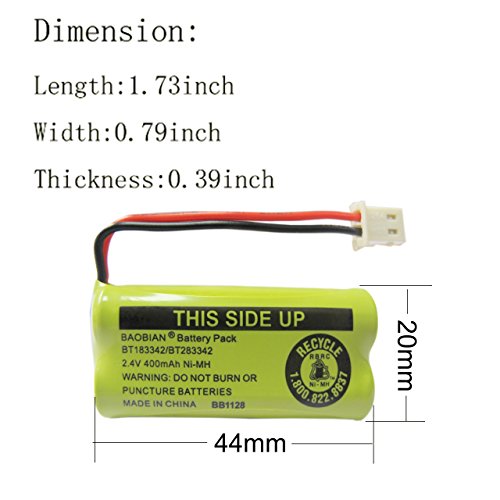 BAOBIAN 2.4V 400mAh Cordless Home Phone Battery Compatible with AT&T BT162342 BT-162342 BT166342 BT-166342 BT266342 BT-266342 BT183342 BT-183342 BT283342 BT-283342 VTech CS6329 CS6114 CS6419(4 Pack) - Thumbnail 2