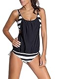 Women Girls 2 Piece Set Bathing Suit Swimsuits Swimwear Bikinis Stripes Strap Adjustable Tankini