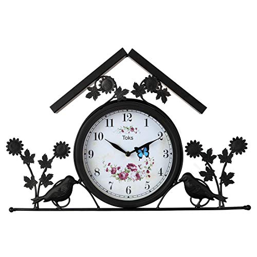 Lily's Home Rustic Outdoor Hanging Garden Wall Clock, Black Wrought Iron Pricepulse