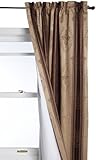 Tuscan Stripe Scroll Stripe Jacquard Blackout Rod Pocket Single Panel, 52-Inch by 84-Inch, Mocha