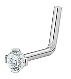 20G Surgical Steel 2 mm Clear Cubic Zirconia Crystal L-Shaped Nose Ring