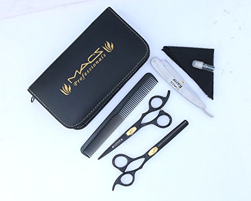 Macs Professional Black & Gold Plated Beauty full Double Tone Combination Razors Edge Barber Hair Cutting Scissor /Shear Set Made Of 440 Japanese Stainless Steel 5.5" -15043