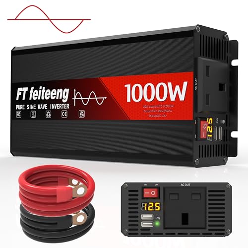 1000W 12V to 240V Pure Sine Wave Inverter,Power Inverter, Stable Output, Dual USB 3.1A Fast Charging, LED Display, 6 Protection Functions, Car Inverter for Camping Emergency