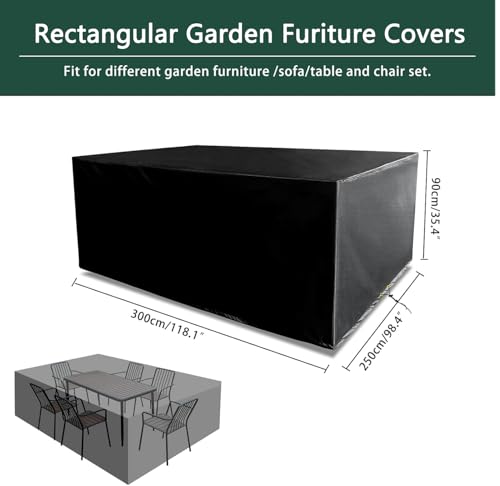 Funshot Patio Furniture Covers, 300x250x90 cm, Large Outdoor Furniture Cover Waterproof, 420D Oxford Fabric Garden Furniture Covers Waterproof for Outdoor Patio Table Cover, Rattan Sofa Set Covers