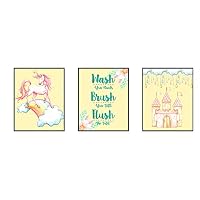 Silly Goose Gifts Beautiful Watercolor Unicorn Bathroom Wall Art Set of Three