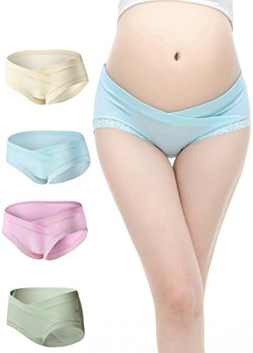Uniwit 4 Pack Cotton Soft Maternity Pregnant Mother Panties Lingerie Briefs Low-Waist Underwear Underpants, (pink/Green/Blue/Champagne Gold),Label XL / US M