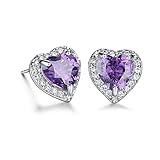 Vesil Women Purple Heart AAA Cubic Zironia Stud Earrings