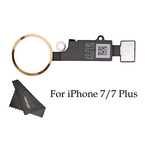 VANYUST Replacement Home Button Key Flex Cable Assembly with Rubber Ring Compatible for iPhone 7 and 7 Plus (Gold) + VANYUST Cloth