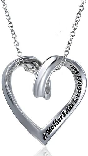 Ribbon "A Mother Holds Her Child's Hand" Heart Shaped Pendant Necklace 18",Gift for Womens
