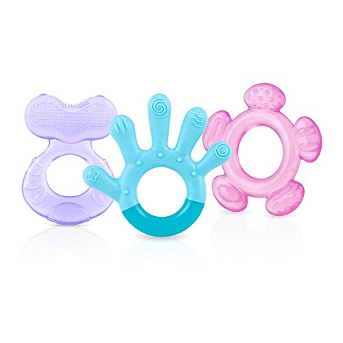 Nuby 3 Step Baby Teether Set, Pink Aqua, Purple