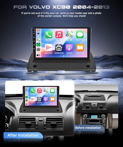 VECHTEL 4G+64G Car Radio Android 15 for Volvo XC90 2004-2013, 9 Inch HD Touch Screen with Carplay Android Auto Wireless GPS Wi-FI USB Bluetooth 5.0 FM RDS Radio Backup Camera