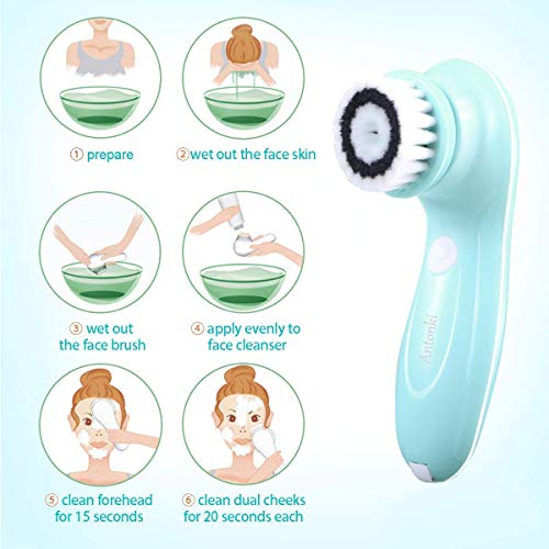 Facial Brush Rechargeable Rotating Waterproof Cleansing Brush with 3 Brush Heads, USB Charging, Spin Face Brush for Deep Cleansing, Gentle Exfoliating and Massaging