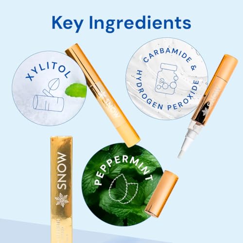 SNOW Extra Strength Teeth Whitening Pen | Hydroxyapatite | Dual Whitening Complex of Hydrogen Peroxide and Carbamide Peroxide | Coffee Wine Tea Stains | Fluoride Free | Peppermint | 2 Wand, 4ml
