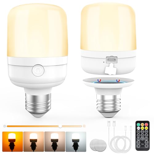 Tobeape Lâmpadas Recarregáveis E27 com Controle Remoto, Magnéticas, Dimerizáveis, 5 Modos de Luz, Sem Fio, Portáteis para Emergência, Queda de Energia, Arandelas e Luminárias – Kit 2 Unidades