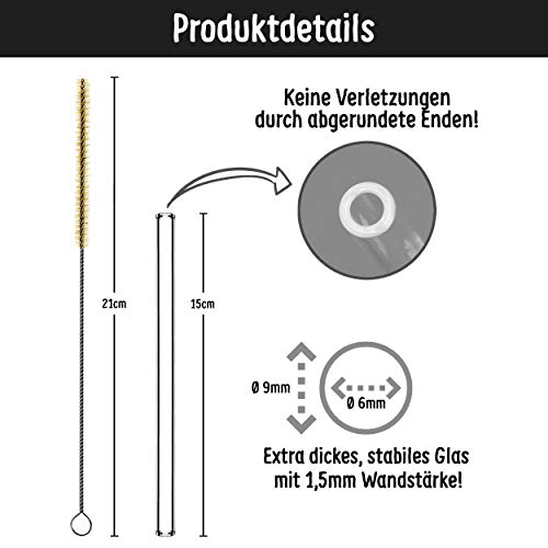SCHLÜRFLER® Glasstrohhalme - 20x 15cm - Made in Germany + Reinigungsbürste - Glastrinkhalme Spülmaschinenfest - Glas… – Bild 2