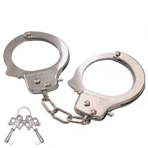 Metal Handcuffs with Keys for Cosplay Police, silver Handcuffs Prop Dress Ball Party Cosplay for partner (silver, L)