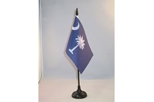 South Carolina Table Flag 4'' x 6'' - US state of Caroline du Sud Desk Flag 15 x 10 cm - Black plastic stick and base - AZ FLAG