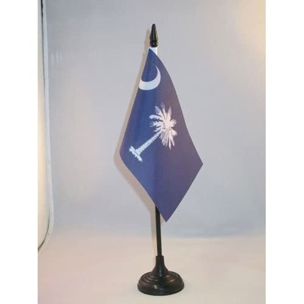 AZ FLAG - South Carolina Table Flag 4'' x 6'' - US state of South Carolina Office Mini Banner 100% Polyester 15 x 10 cm - Mini Desk Flag with 10'' Pole and Black Plastic Base