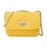 Mini Crossbody Bag, OURBAG PU Leather Quilted Cross Body Shoulder Clutch Purse Evening Handbag with Chain Yellow