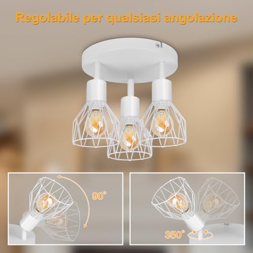 TaFiCo E14 LED Ceiling Spotlight 3 Lights – Ceiling Lamp Living Room Round White – LED Ceiling Light Spotlight Modern Kitchen Bedroom – Without Bulb