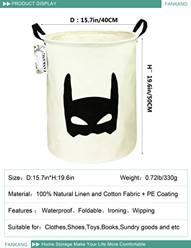 FANKANG Storage Bins Nursery Hamper Canvas Laundry Basket Foldable with Waterproof PE Coating Large Storage Baskets, Office, Bedroom, Clothes, Toys Baby Shower Basket (Bat)