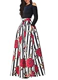 VLUNT Women's African Floral Print A Line Long Skirt Pockets Two Pieces Maxi Dress
