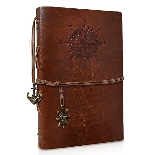 A5 PU Leather Notebook with Kraft Paper Refillable Vintage Refillable for Notebook Travel Journal, Bound Beautiful Travel Diary Ring Binder Sketchbook Vintage Notebook (A5 Brown)
