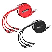 US Sense 2 Pack Retractable Multi USB Charger Cable 4ft 3 in 1 Multiple Fast Charging Cord Adapter with 8 PinMini Type C Micro USB Port Connectors Compatible/Replacement with Cell Phones Tablets