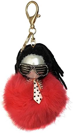 Becool Rabbit Fur "Preppy Girl" Fur Pom Pom Key Chain Charm (Bright Red)