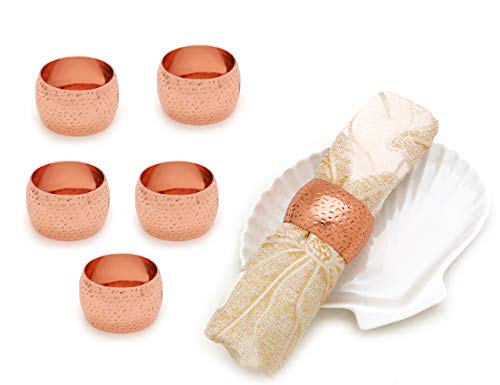 LuReen Napkin Rings Set of 6 for Home Kitchen Dining Room Table (Rose Gold Hammered)